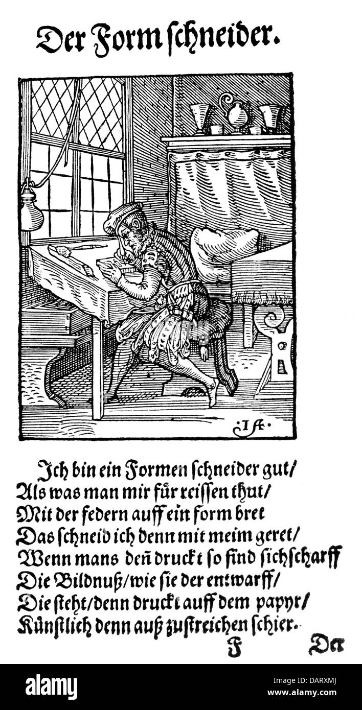 people, professions, woodcutter, woodcut, 'Staendebuch' by Jost Amman,Frankfurt am Main, 1568, with verse by Hans Sachs, , Additional-Rights-Clearences-Not Available Stock Photo