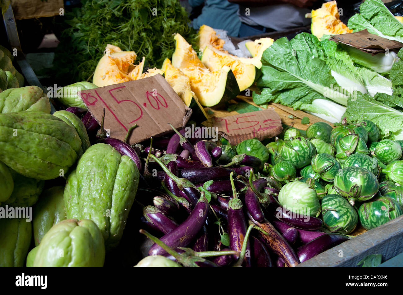 Fresh vegetables on the Mauritian local market Stock Photo