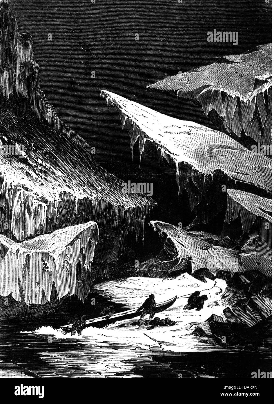 Richardson, John, 5.11.1787 - 5.6.1865, British physician and natural scientist, boating in the polar sea during the search for John Franklin, 1848 - 1849, wood engraving, 19th century, Stock Photo