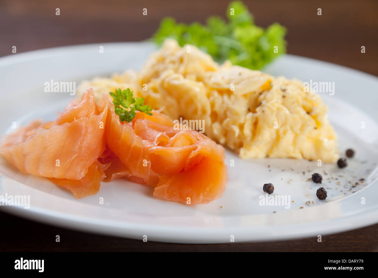 Smoked salmon and scrambled eggs Stock Photo Alamy