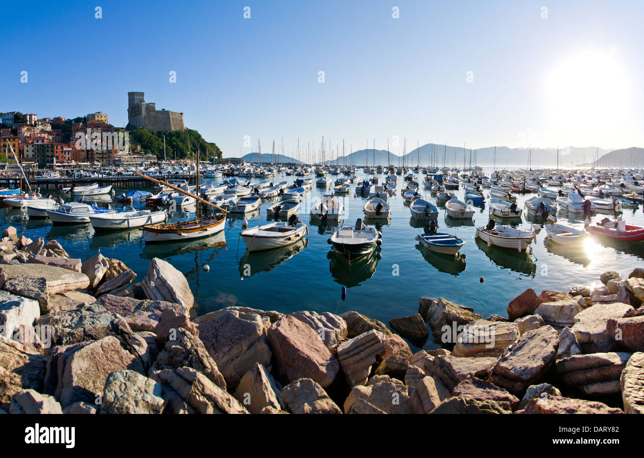 Lerici typical village, Castle and port in Liguria Stock Photo
