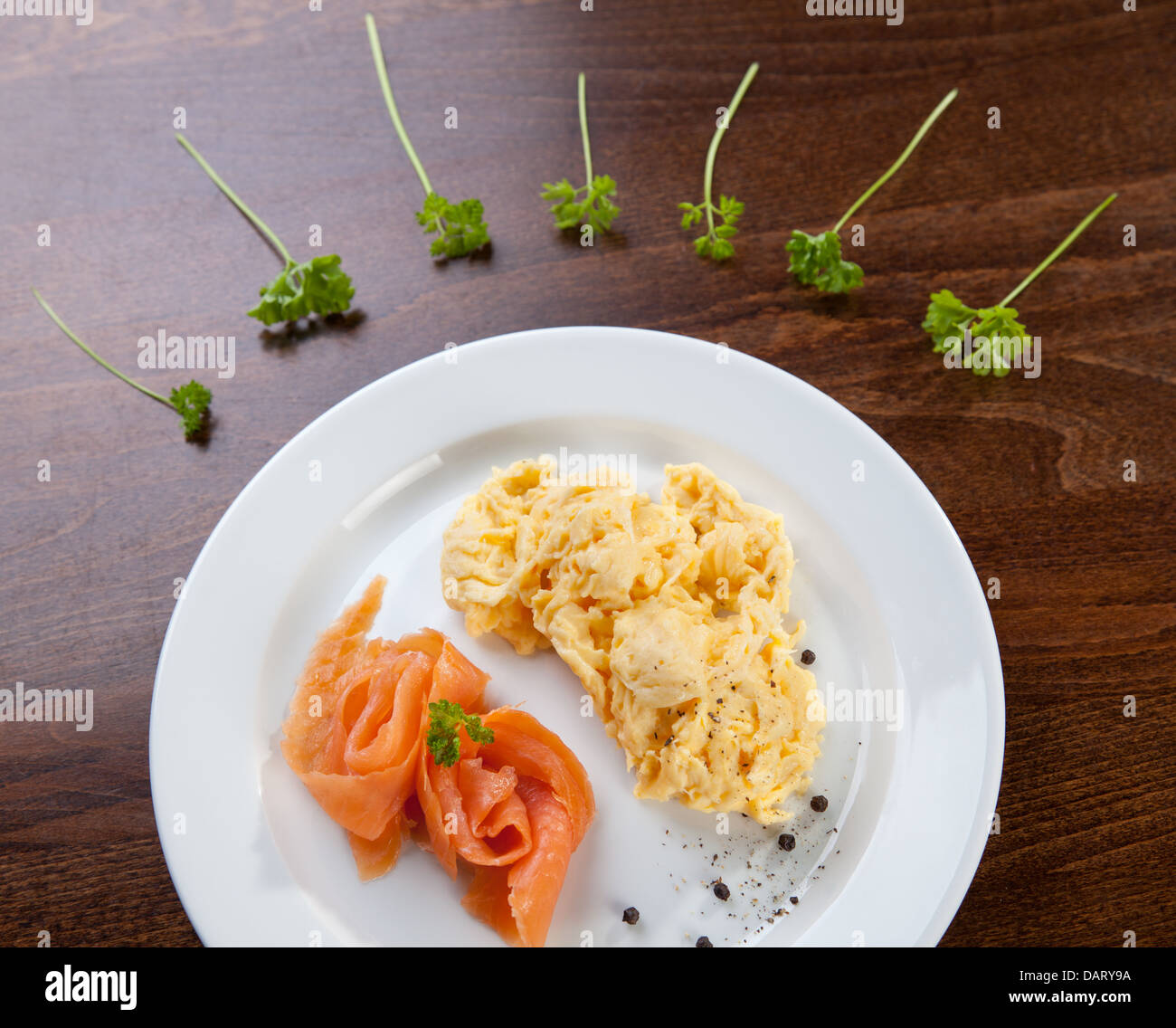 Smoked salmon and scrambled eggs Stock Photo Alamy