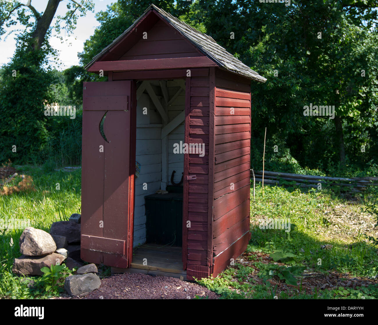 An outhouse at New Bridge Landing in River Edge, New Jersey Stock Photo