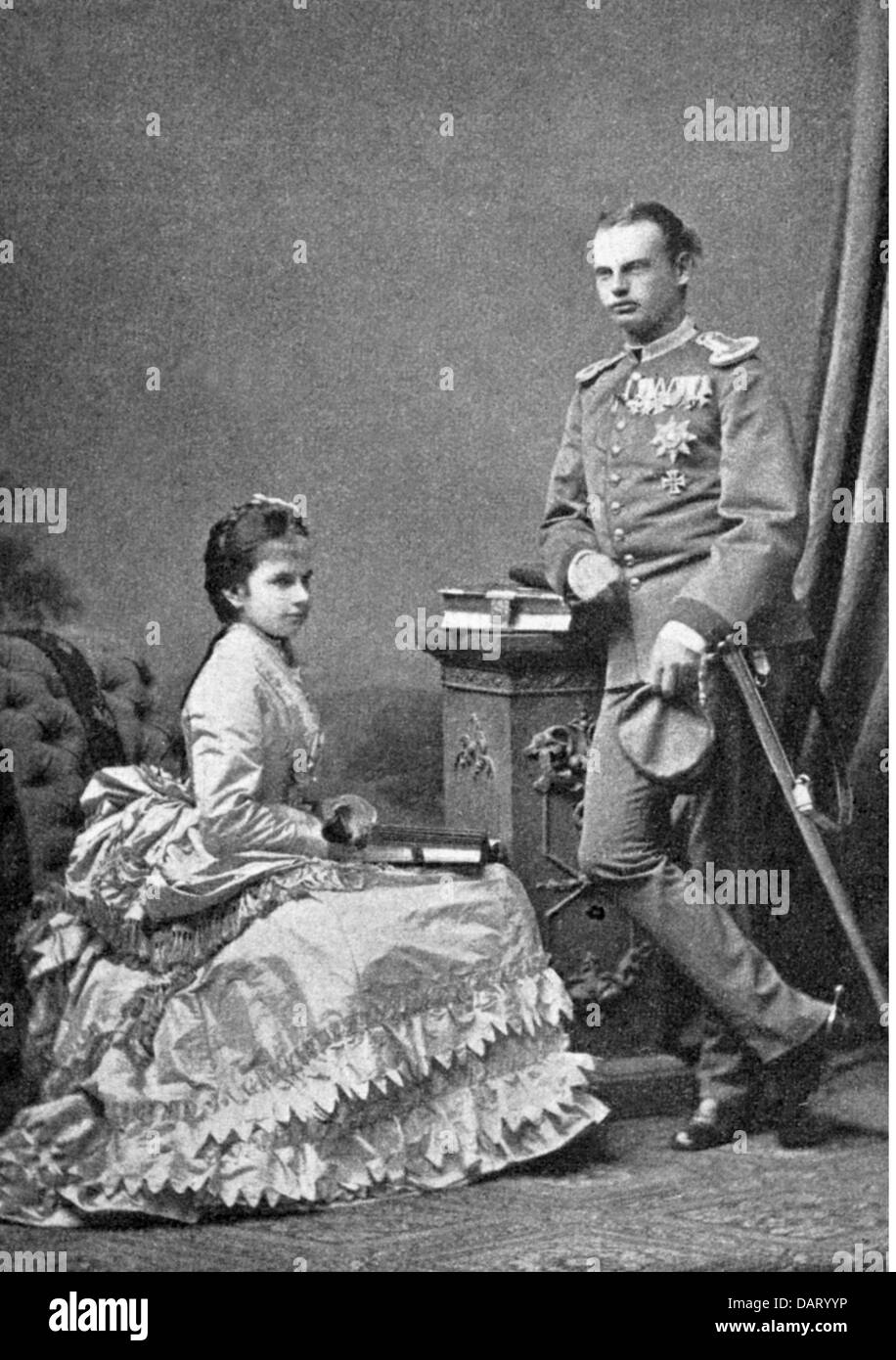 Leopold, 9.2.1846 - 28.9.1930, Prince of Bavaria, German general, full length, with fiance Archduchess Gisela of Austria, photograph by Eduard Ellinger, Pest, 1873, Stock Photo