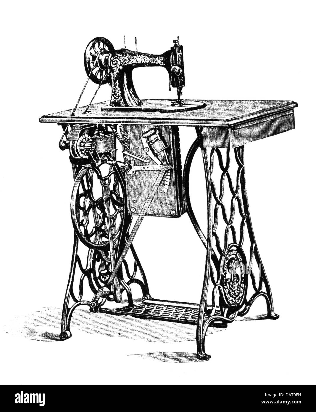household, sewing and sewing machines, electrical sewing machine, wood engraving, circa 1898, Additional-Rights-Clearences-Not Available Stock Photo