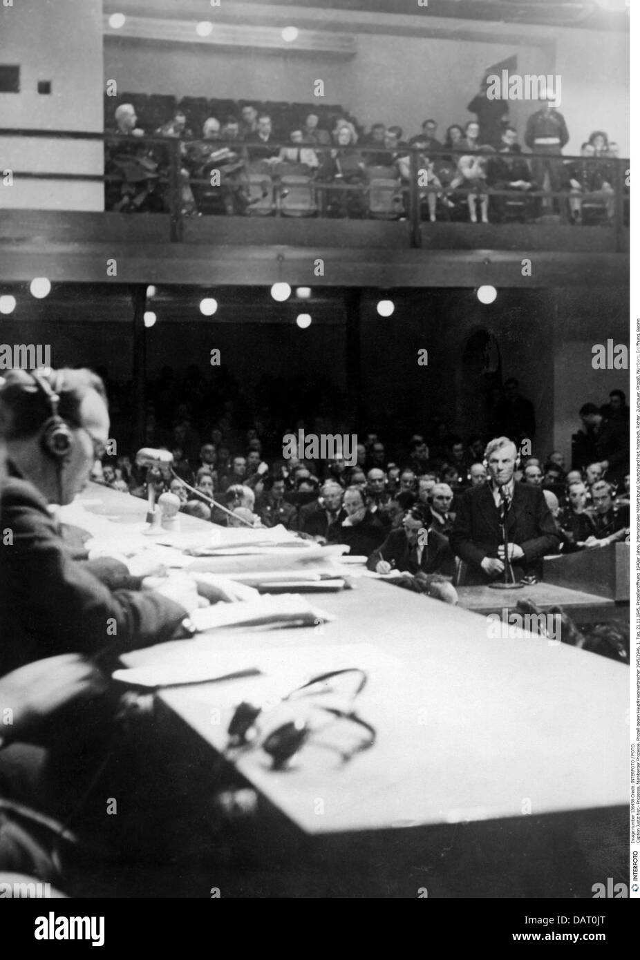 justice, justice, lawsuits, Nuremberg Trials, trial of main war criminals 1945 / 1946, 1st day, start of the litigation, 21.11.1945, historic, historical, 20th century, 1940s, 40s, international military tribunal, Germany, judge, audience, opening, starting, lawsuit, court, people, Additional-Rights-Clearences-Not Available Stock Photo