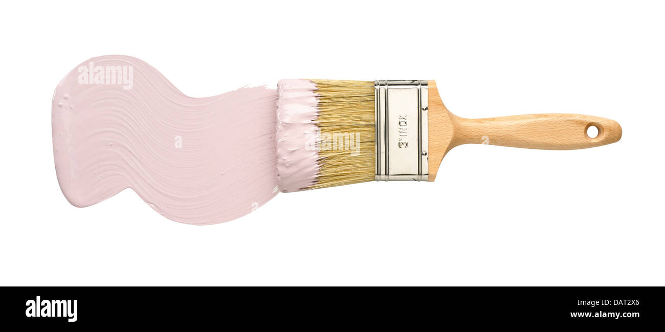 pink paint with brush cut out onto a white background Stock Photo