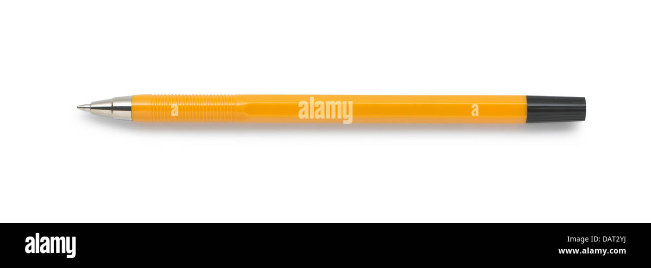 Yellow ballpoint pen, cut out on white background Stock Photo