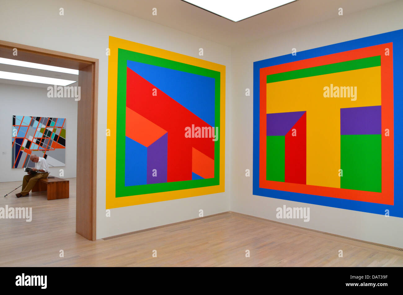 The intense colour of Sol Lewitt's Wall Drawings in the Lenbachhaus in Munich is really jumping at you Stock Photo