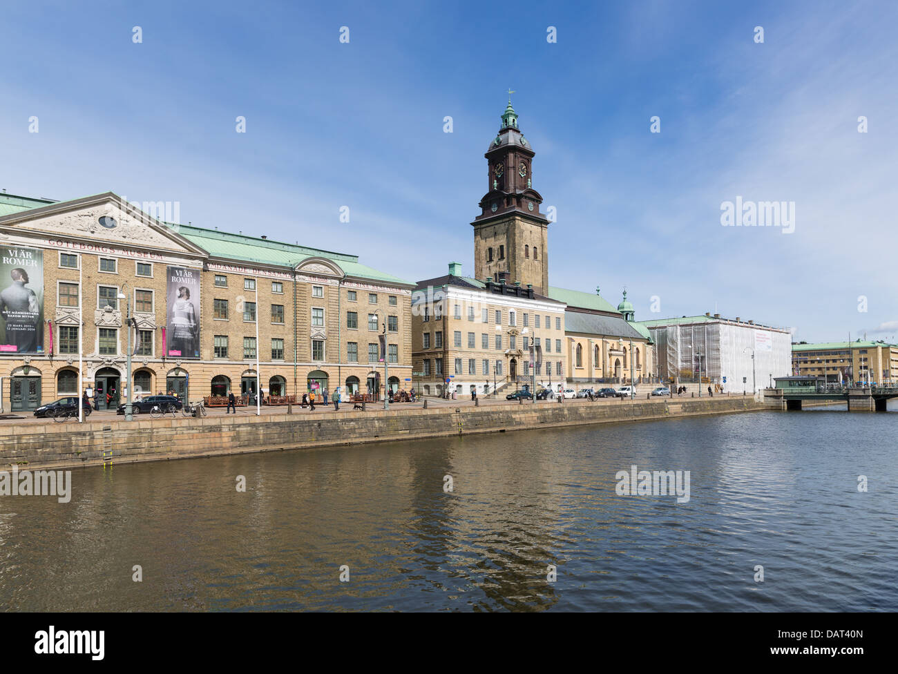 Goteborg - APRIL 26: View of the Big Harbor Canal with City Museum and Christina Church on April 26, 2013 in Goteborg, Sweden Stock Photo