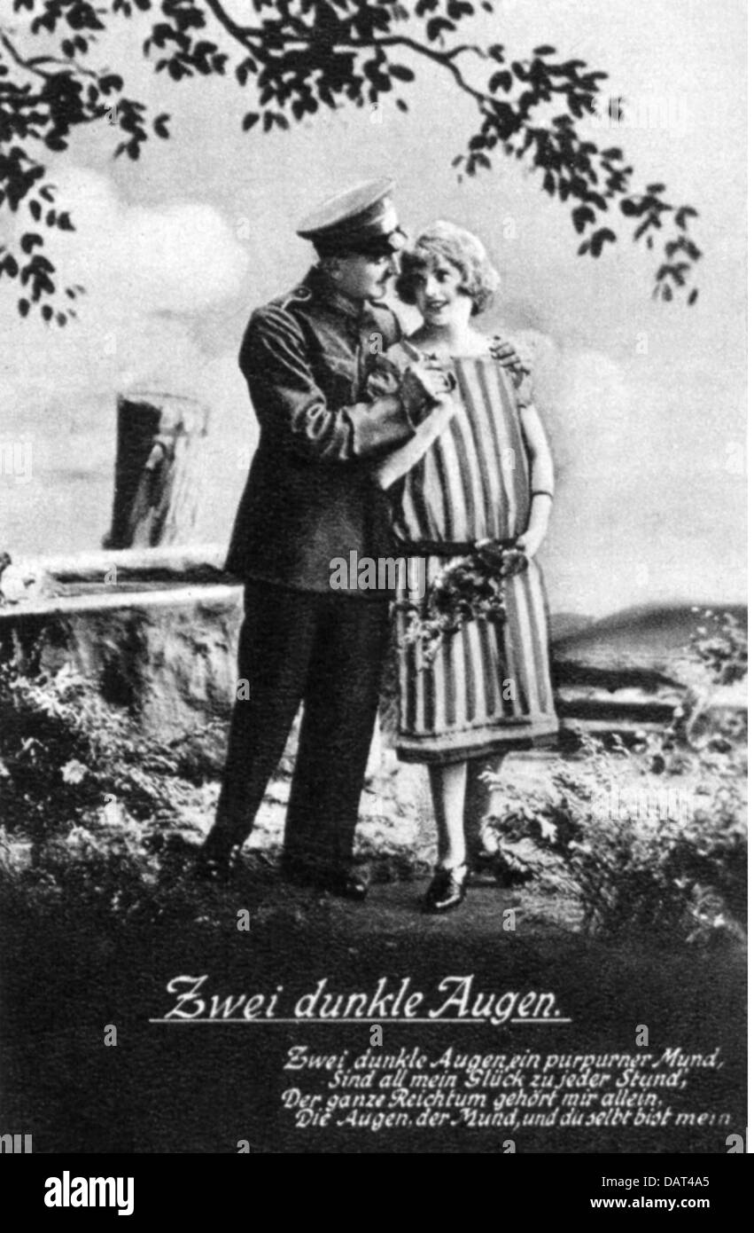 kitsch / cards / souvenir, 'Zwei dunkle Augen' (Two dark eyes), lovers, picture postcard, 1920s, Additional-Rights-Clearences-Not Available Stock Photo