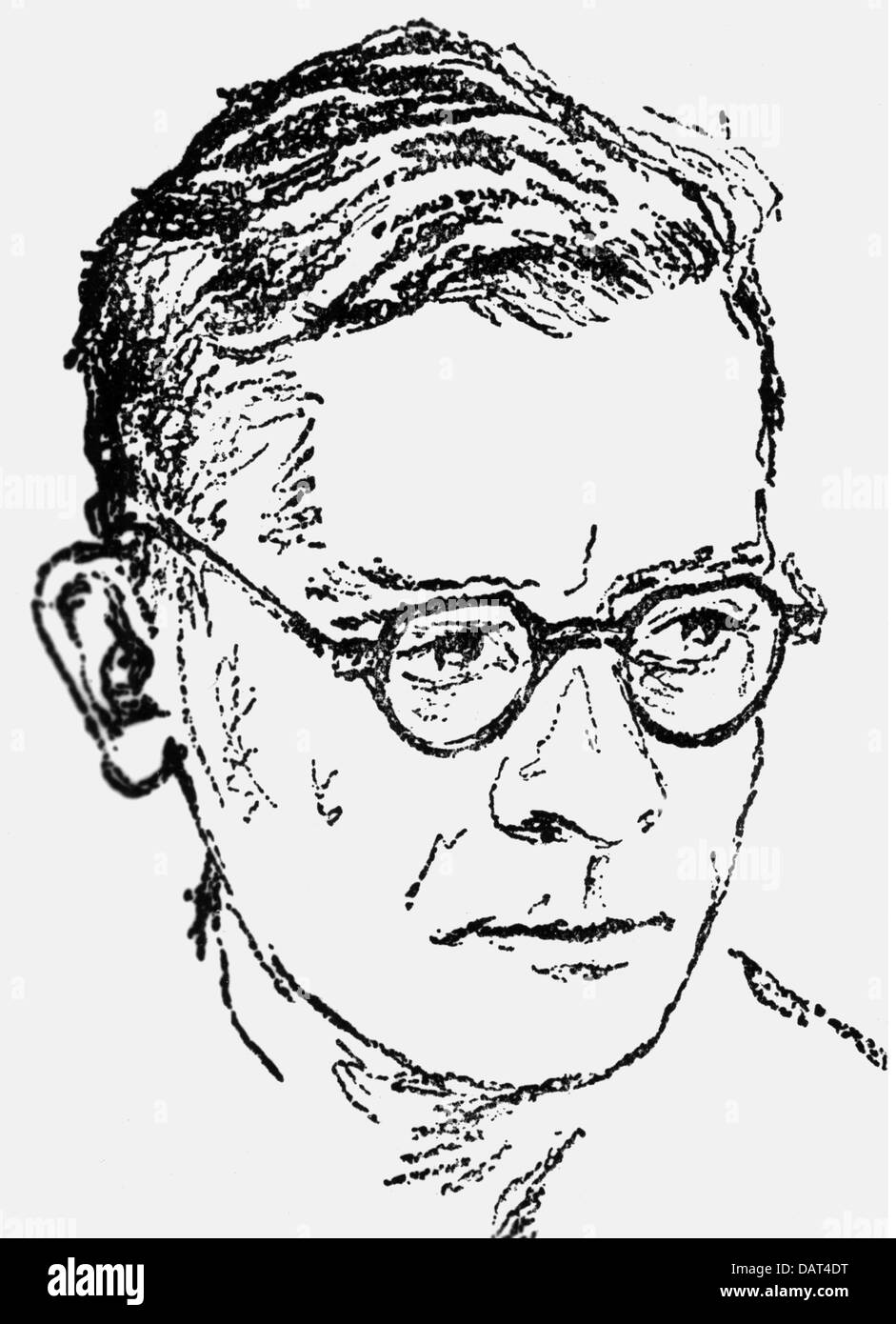 Fallada, Hans, 21.7.1893 - 5.2 1947, German author / writer, portrait, drawing, 20th century, Stock Photo