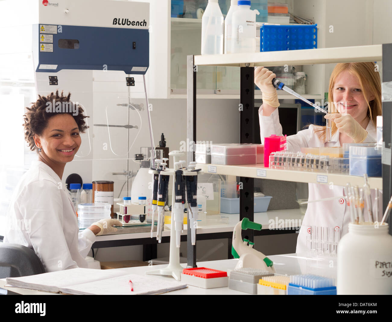 Scientists working in lab Stock Photo