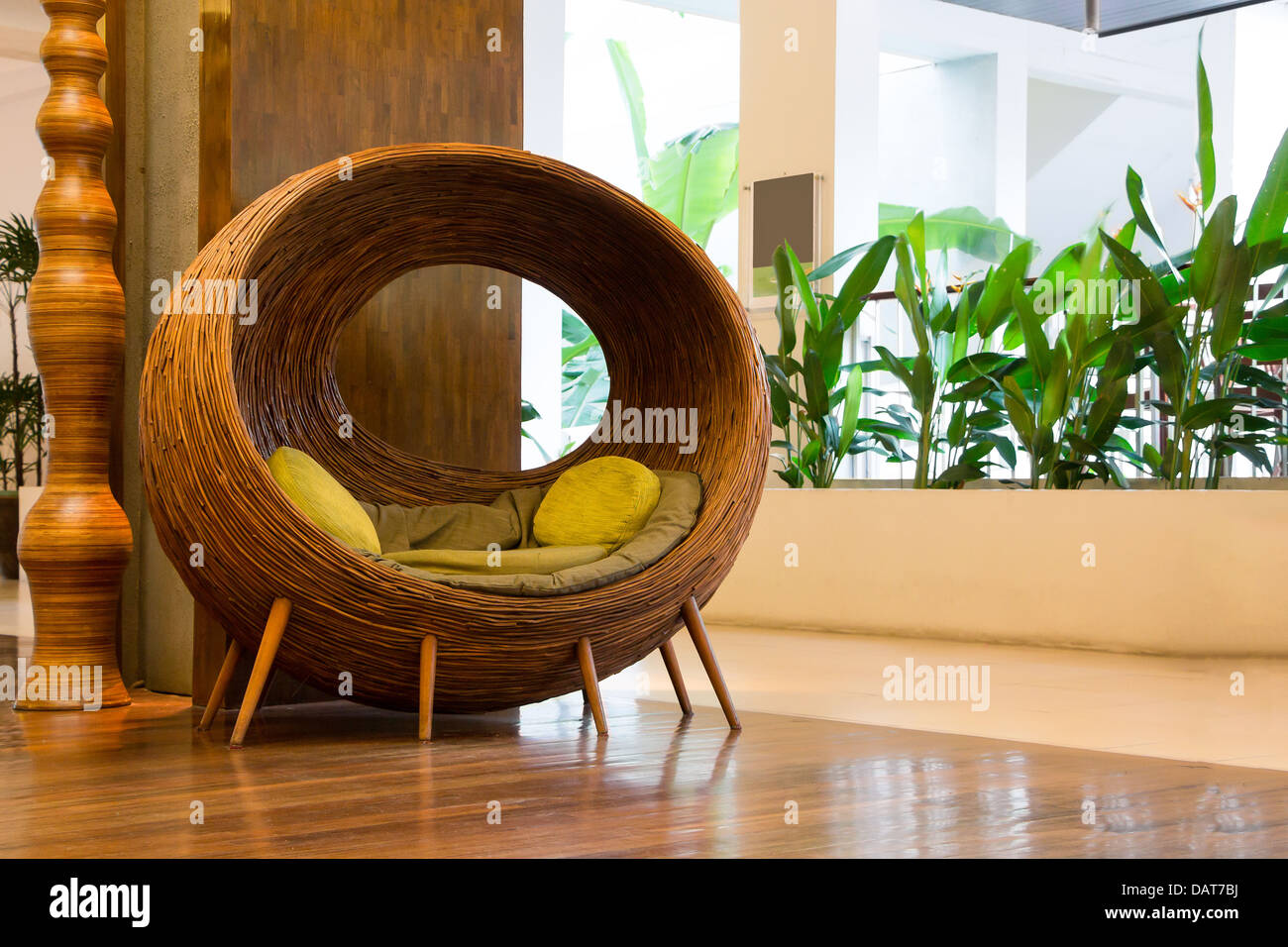 Rattan Sphere Wicker chair in Lobby Stock Photo - Alamy