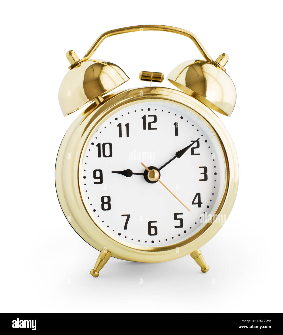 Alarm clock made from gold metal isolated with clipping path without
