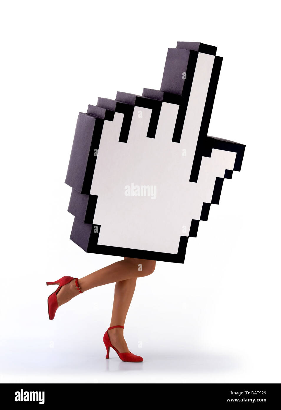 E-commerce hand cursor with legs of a woman running Stock Photo