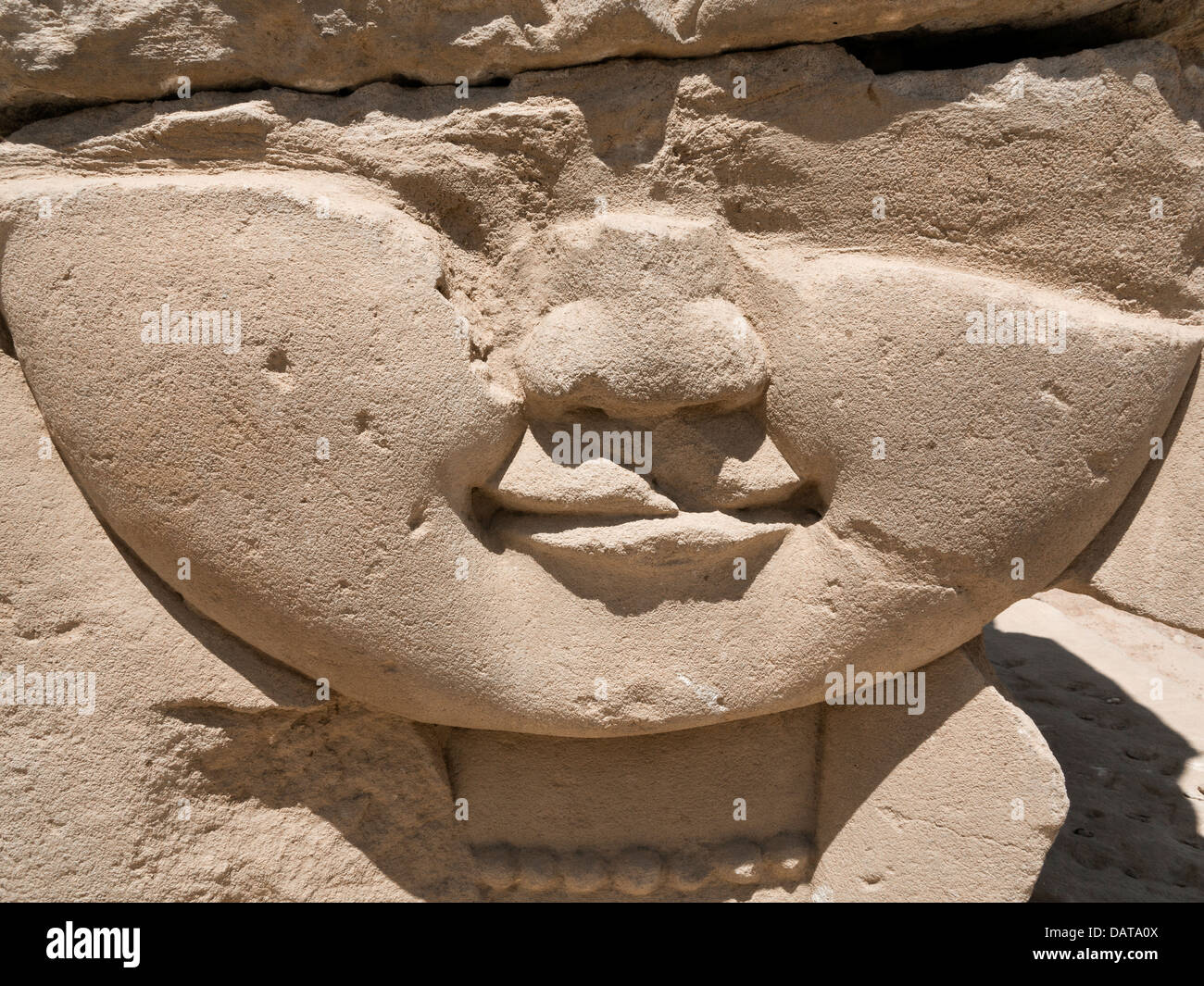 Close up of sculpted pillar at the Temple of Isis at Philae, Aglika Island, Aswan Upper Egypt Stock Photo