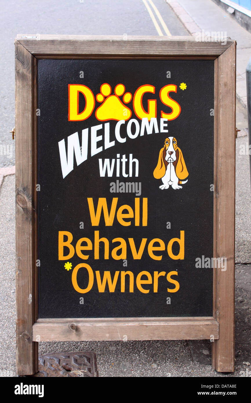 Humourous sign at a pet-friendly pub in Cromer, Norfolk, England, UK Stock Photo