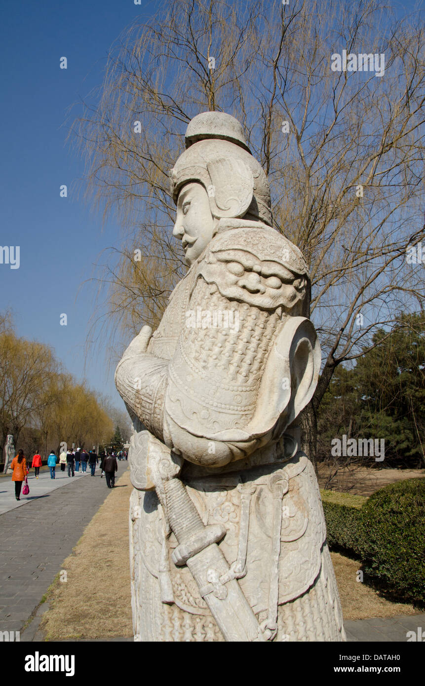 China, Beijing. Changling Sacred Way. 14th century Ming Dynasty tomb, ornate carved statues. Stock Photo