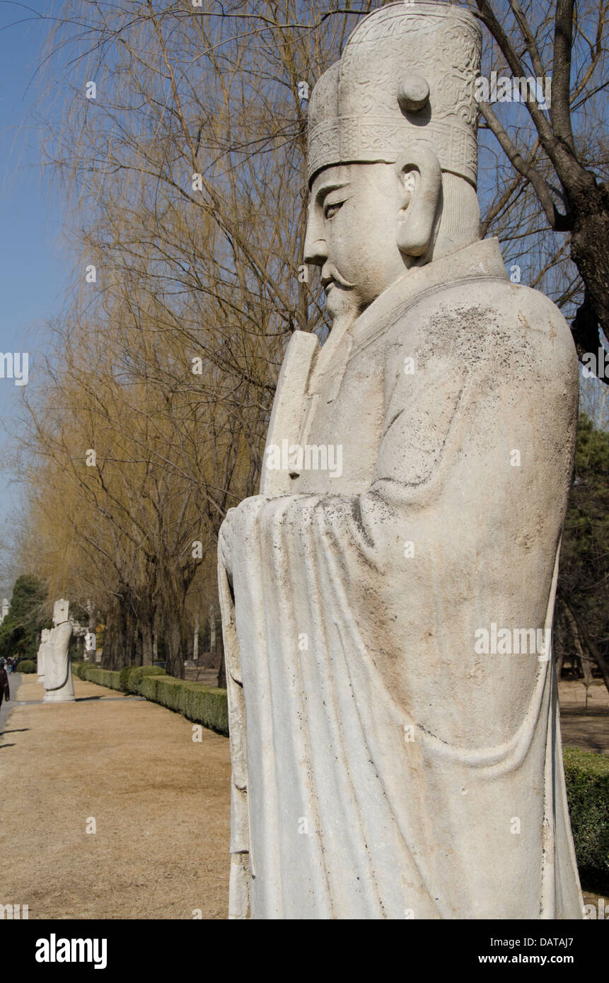 China, Beijing. Changling Sacred Way. 14th century Ming Dynasty tomb, ornate carved statues. Stock Photo