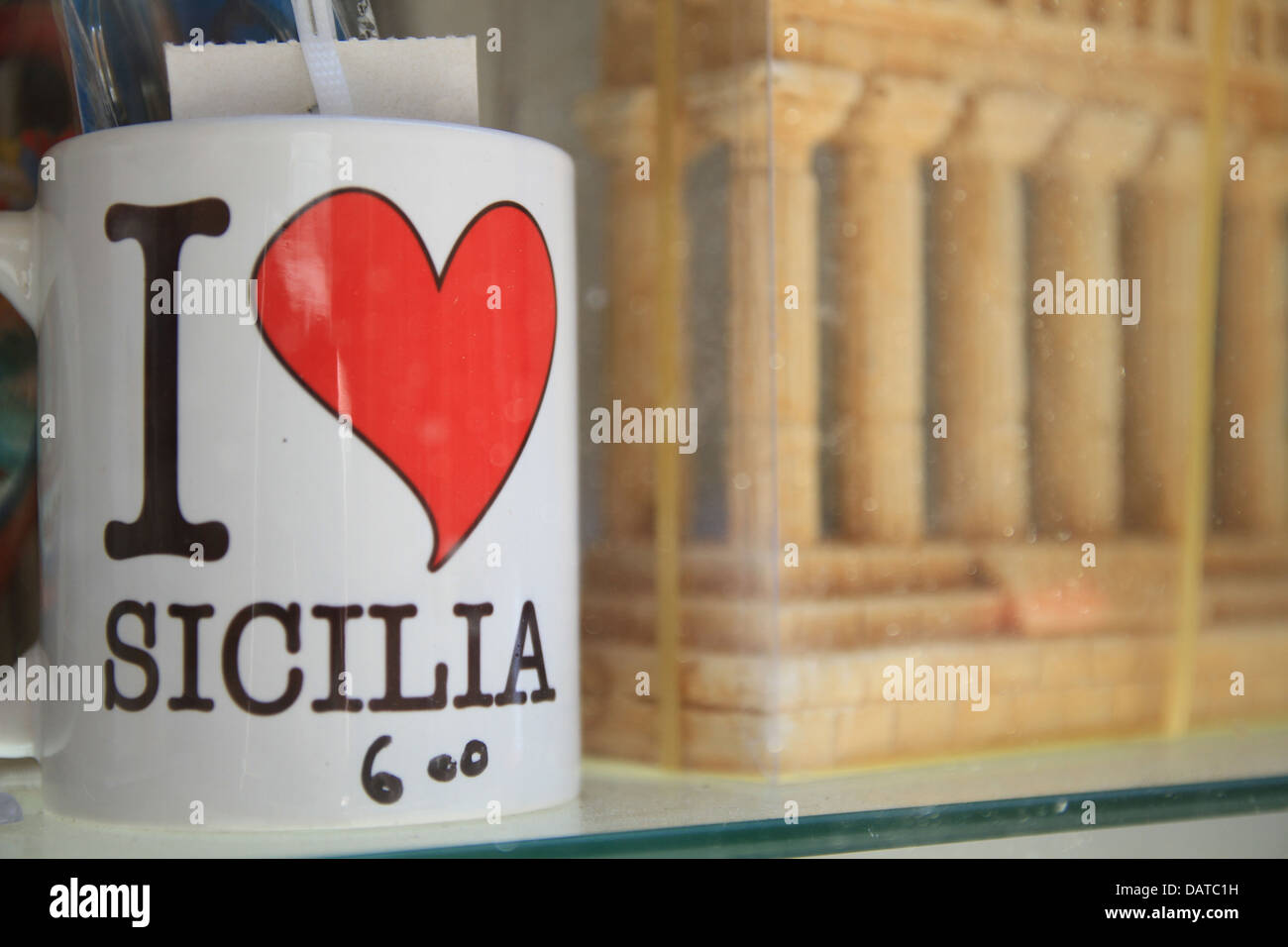 An 'I Love Sicily' coffee mug from the city of Agrigento, Sicily Stock Photo