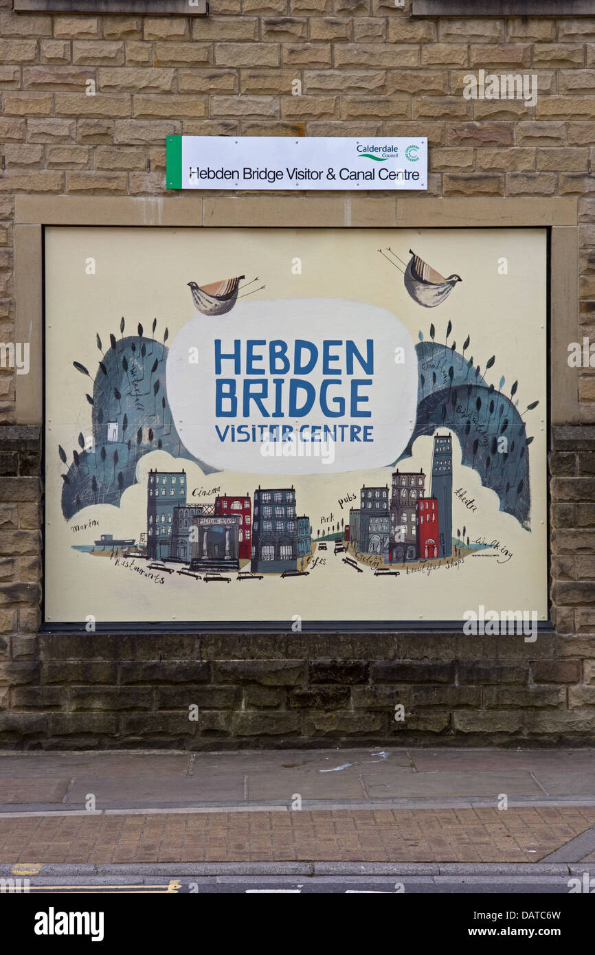 Plaque outside Tourist Information Office, Hebden Bridge Stock Photo