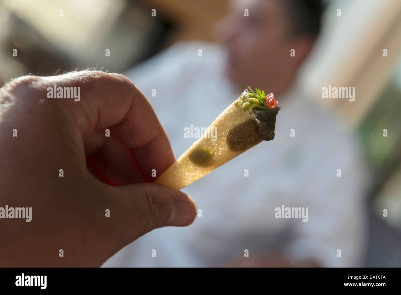 Pre-starters or mise en bouche at the 3 star Michelin restaurant Régis & Jacques Marcon. St-Bonnet-le-Froid. Haute-Loire. France Stock Photo