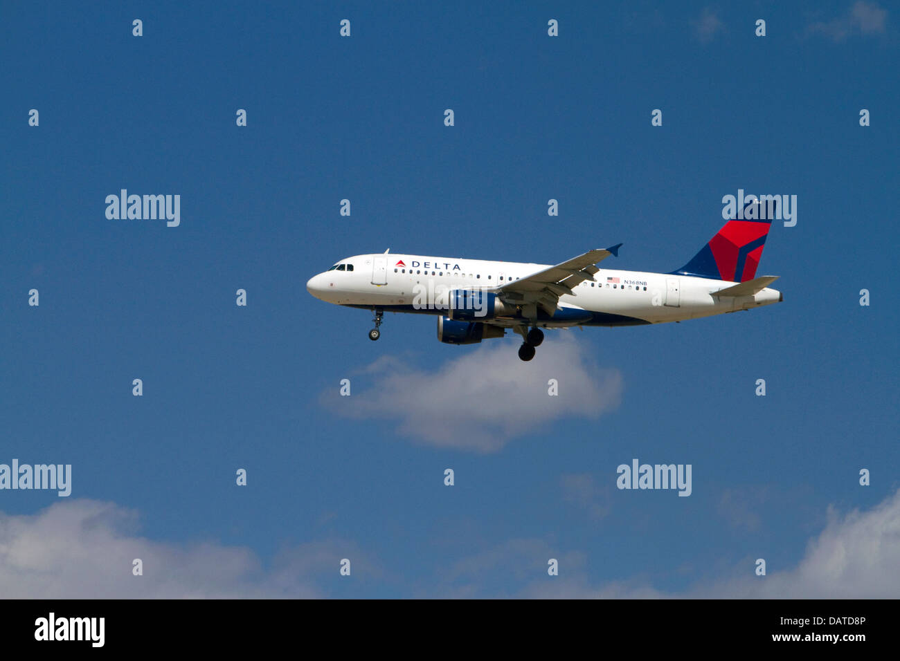 Delta Airbus 319 landing at the Boise Airport, Idaho, USA Stock Photo