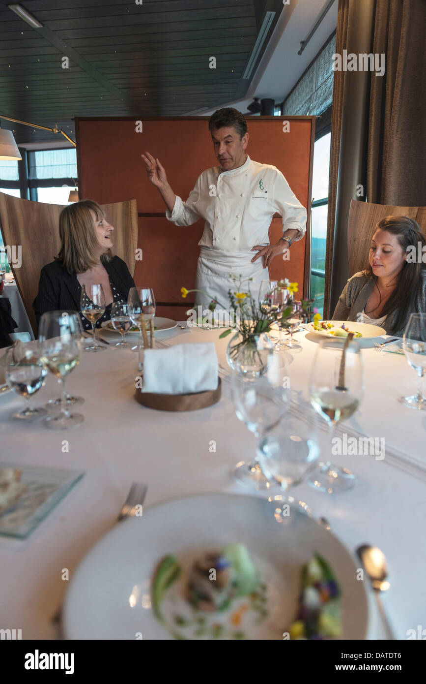 Dinning at Régis and Jacques MARCON’s Restaurant. One of Frances three Michelin star chefs. St Bonnet le Froid. Haute Loire. Stock Photo
