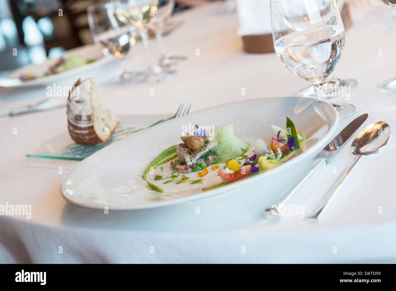 Dinning at Régis and Jacques MARCON’s Restaurant. One of Frances three Michelin star chefs. St Bonnet le Froid. Haute Loire. Stock Photo