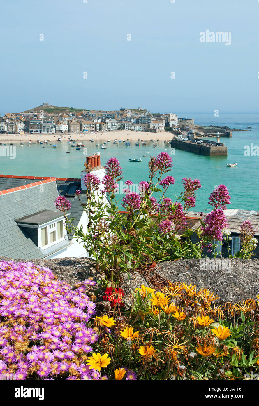 Looking down on the harbour from the Malakoff in St.Ives, Cornwall, UK Stock Photo
