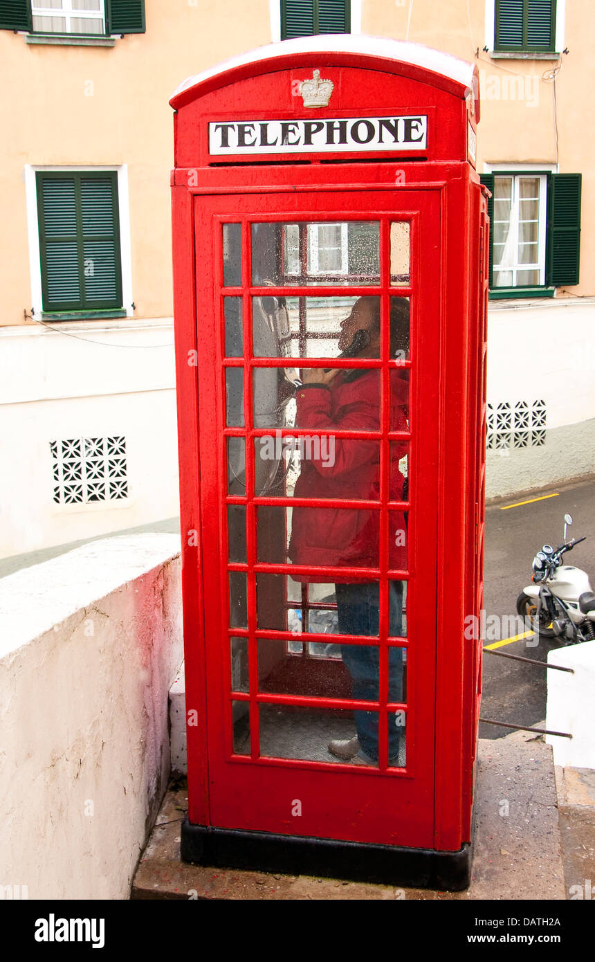 British style red telephone booth in Gibraltar. Stock Photo