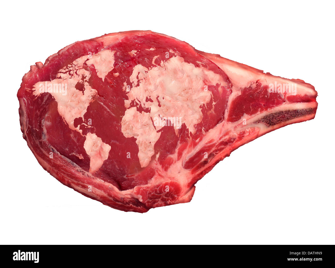 Global meat industry and world beef production food concept as a raw red  rib steak with the animal fat in the shape of a map of Stock Photo - Alamy