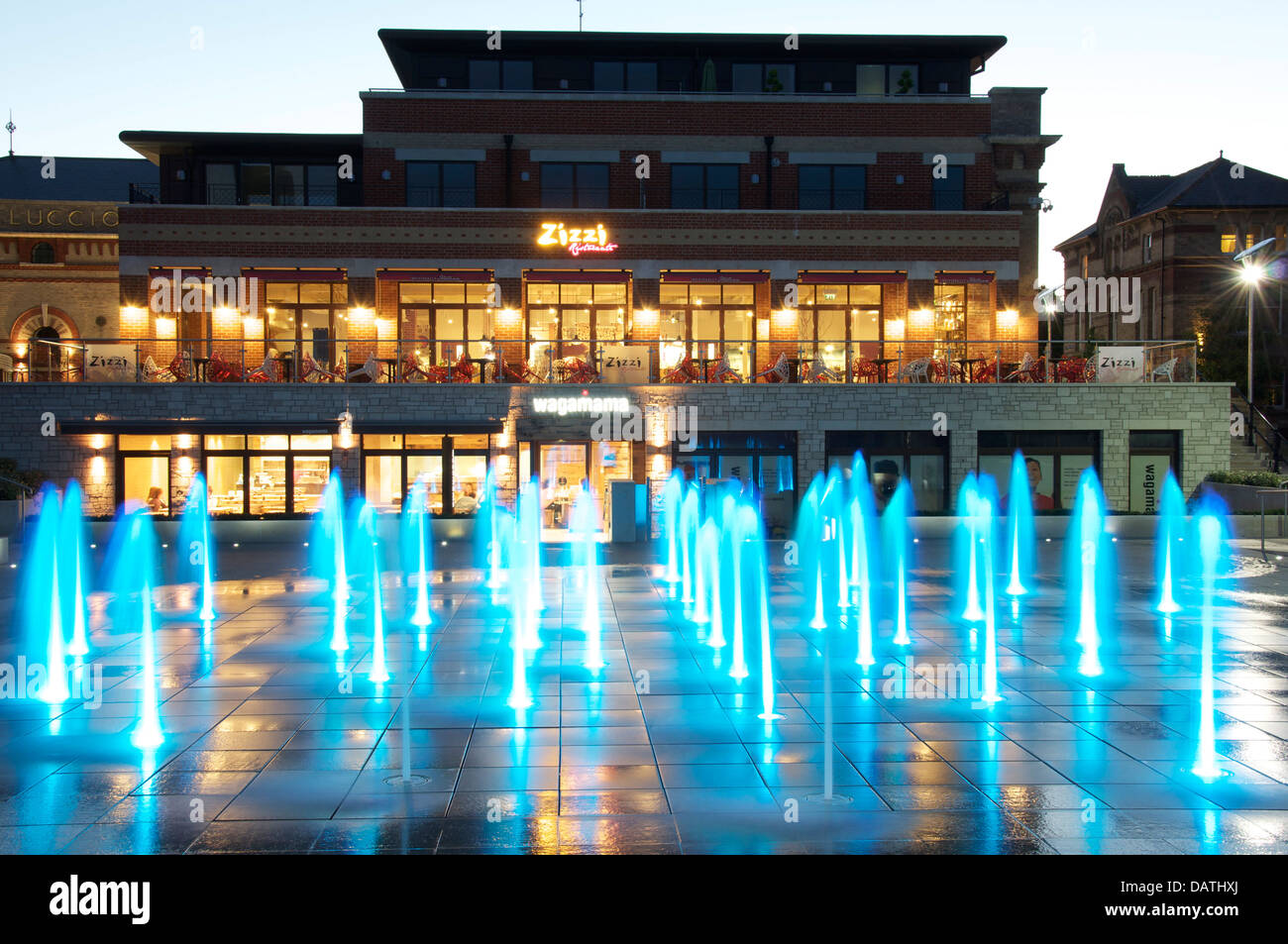 Brewery Square. A derelict old industrial site in Dorchester is being transformed into a glossy new town centre with restaurants and fountains. Dorset Stock Photo