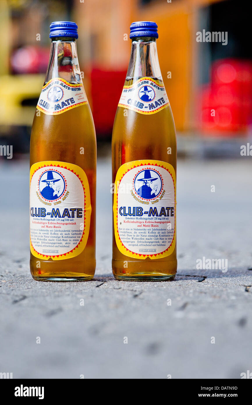 ILLUSTRATION) An illustration dated 17 July 2013 shows the popular high- caffeine, alcohol-free soda Club-Mate in Ammerndorf, Germany. The drink was  created in Franconia 90 years ago where it is still manufactured today