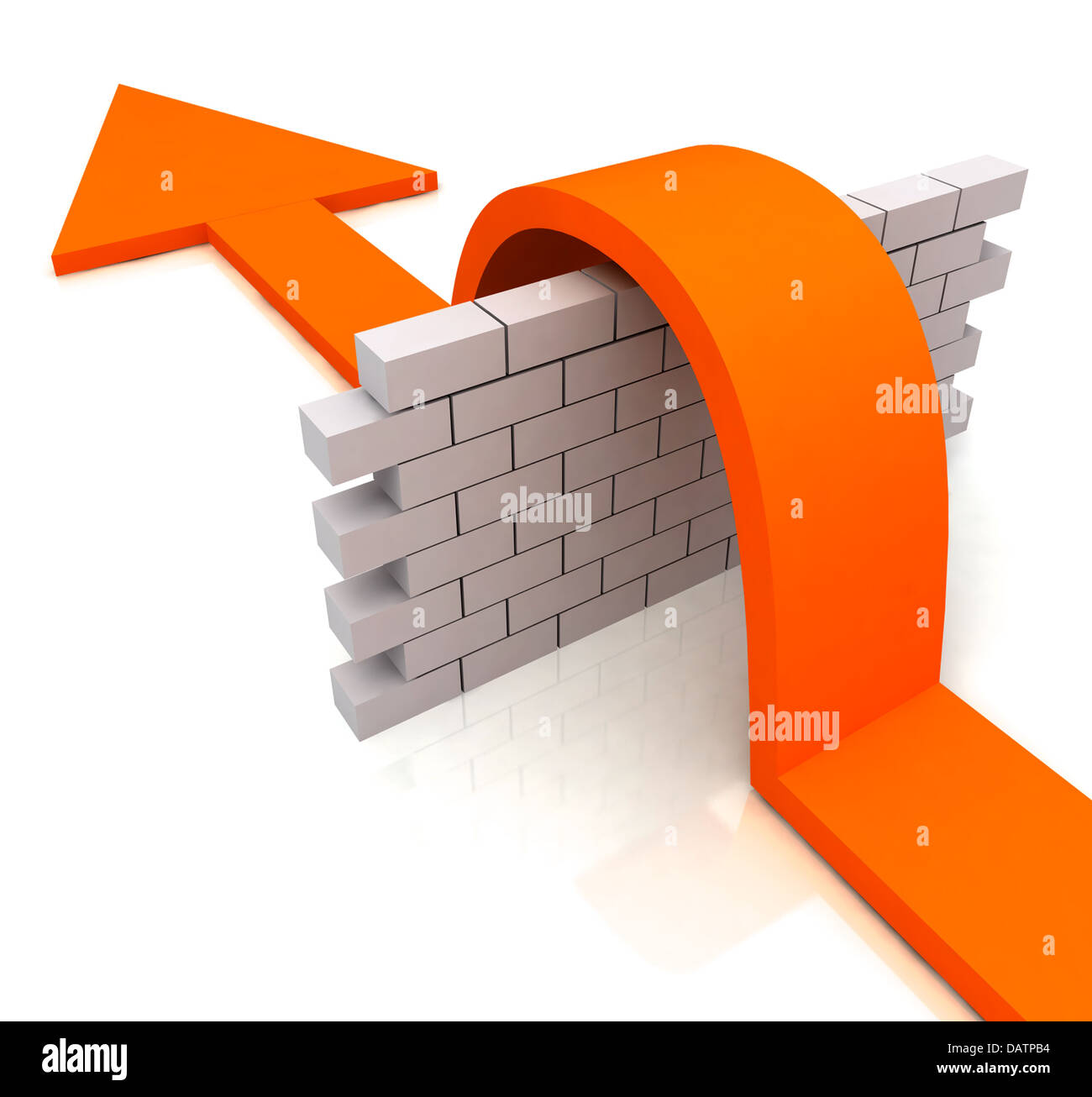 Orange Arrow Over Wall Means Overcome Obstacles Stock Photo