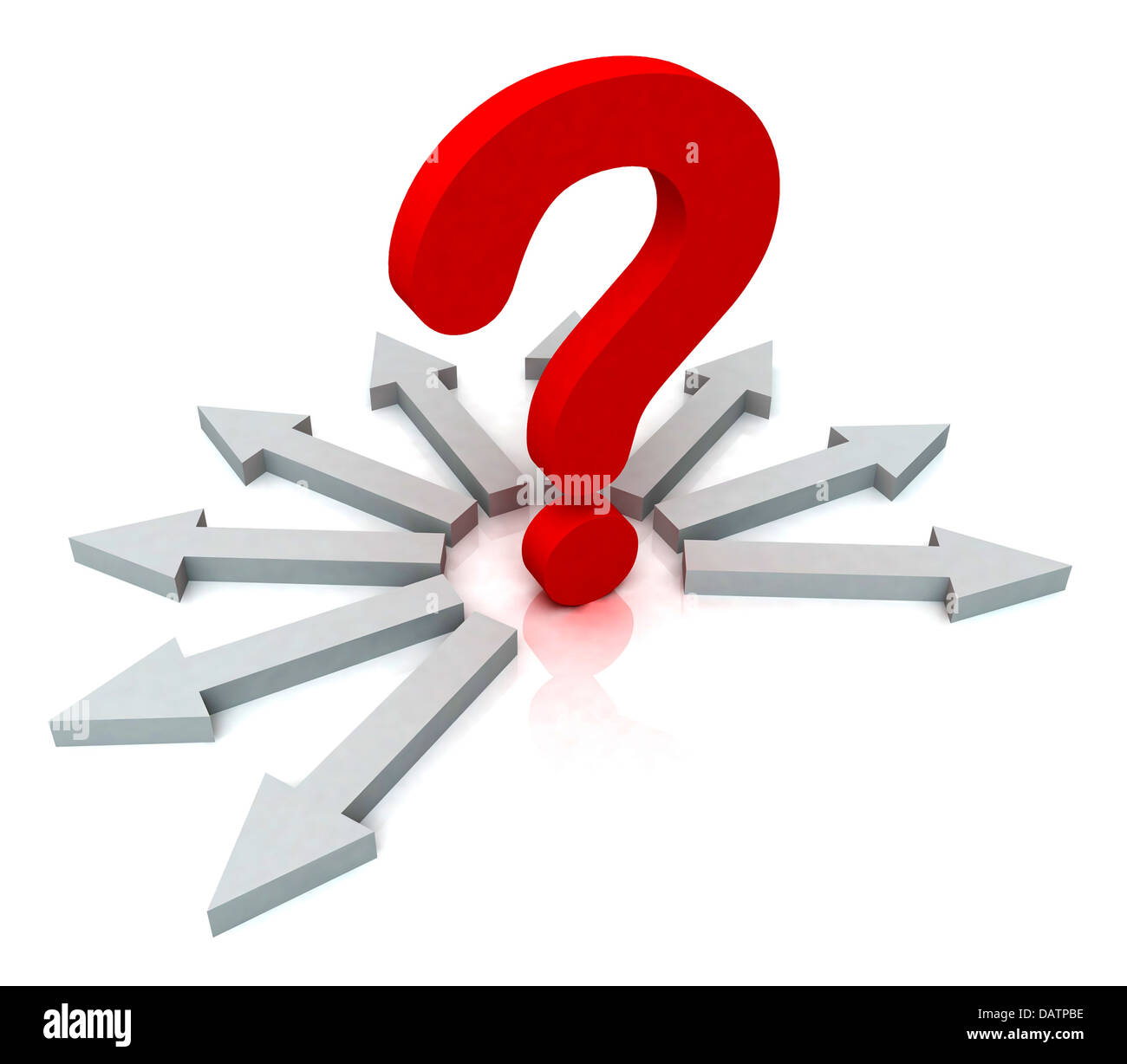 Arrows Surrounding Red Question Shows Choice Stock Photo