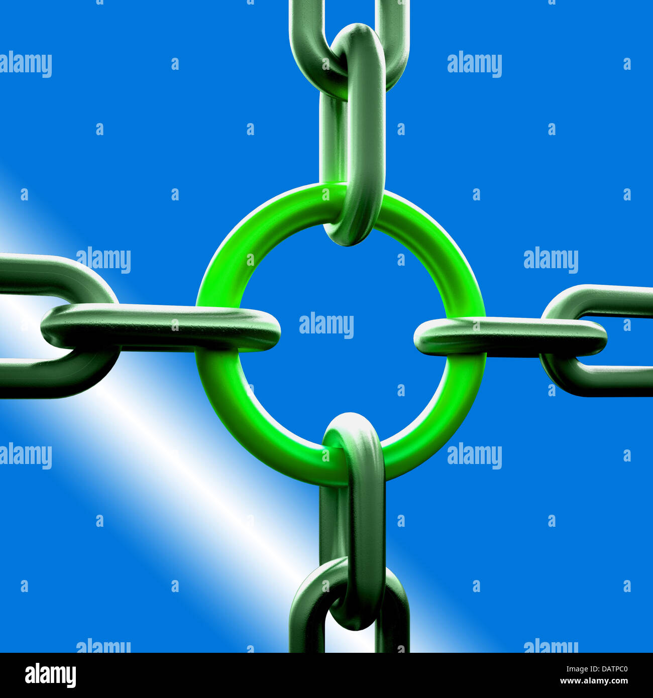 Green Chain Link Shows Strength Security Stock Photo