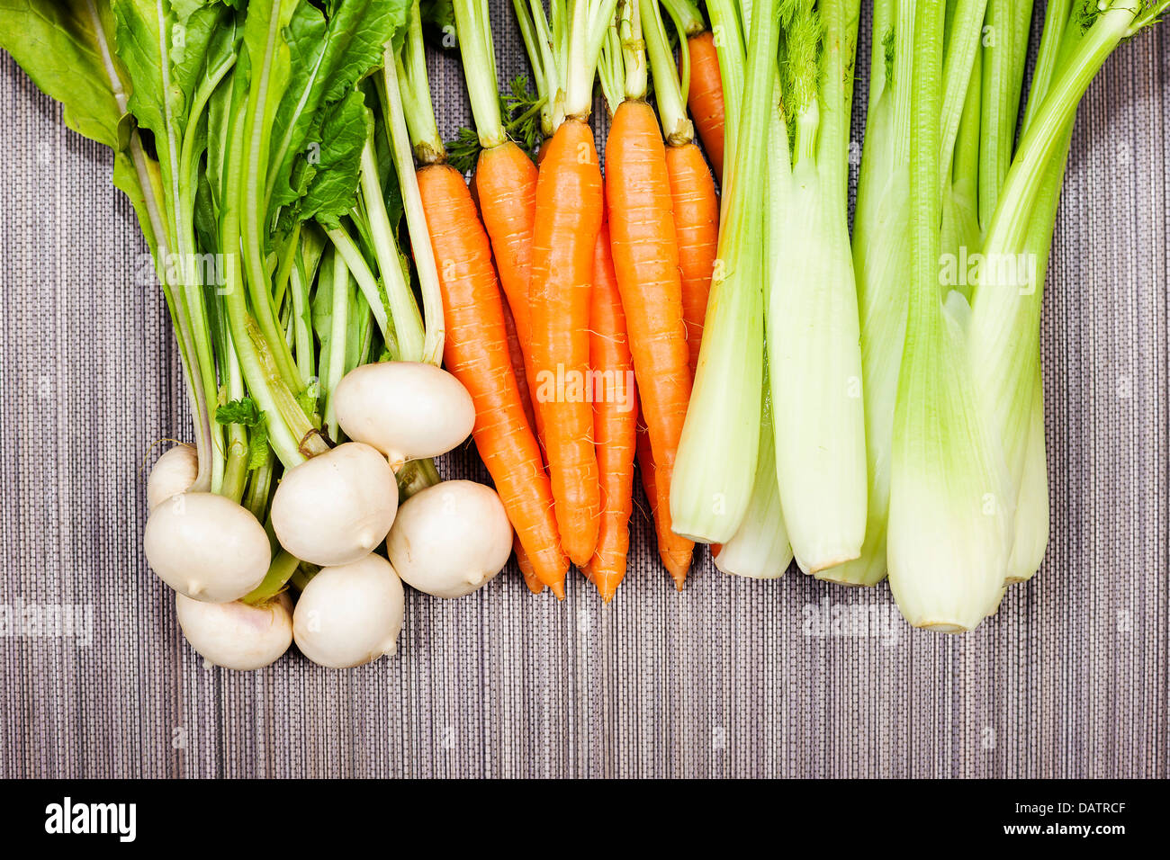 Turnip, carrot and celery from garden Stock Photo