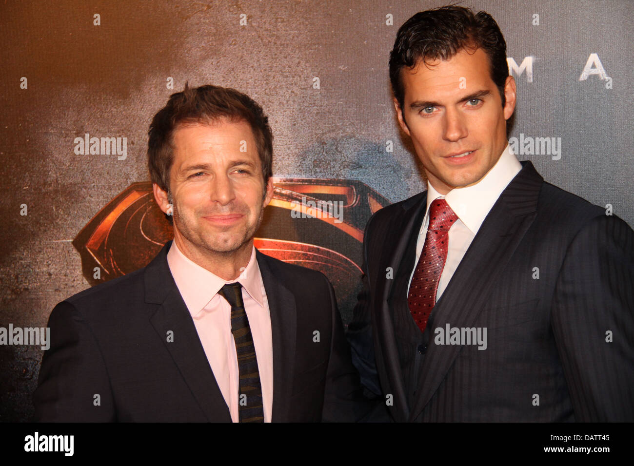 Director Zack Snyder (L) and Henry Cavill (R) who plays Superman/Clark Kent arrive on the red carpet for the Australian premiere Stock Photo
