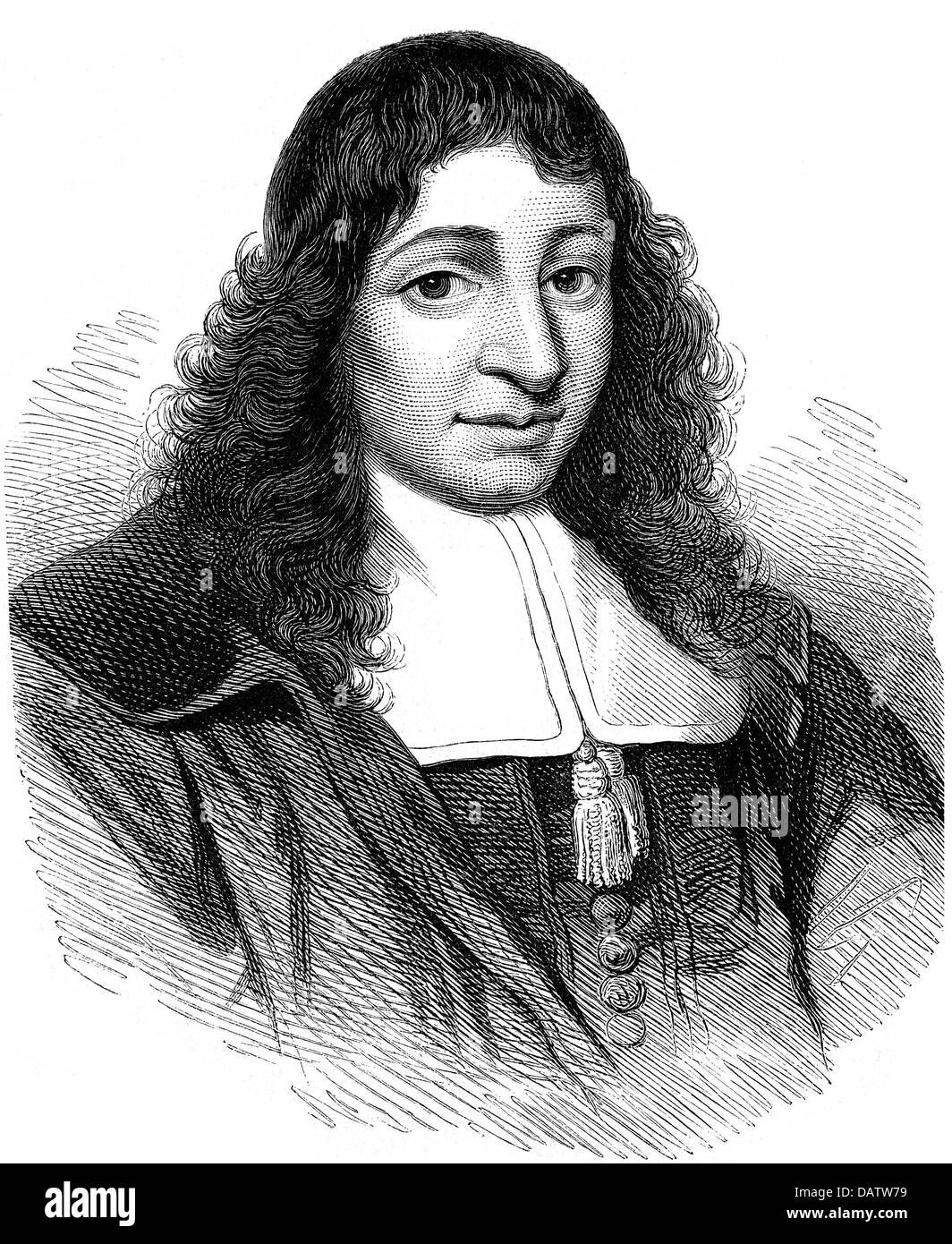 Spinoza, Benedictus (Baruch) de, 24.11.1632 - 21.2.1677, Dutch philosopher, portrait, wood engraving, 19th century, Stock Photo