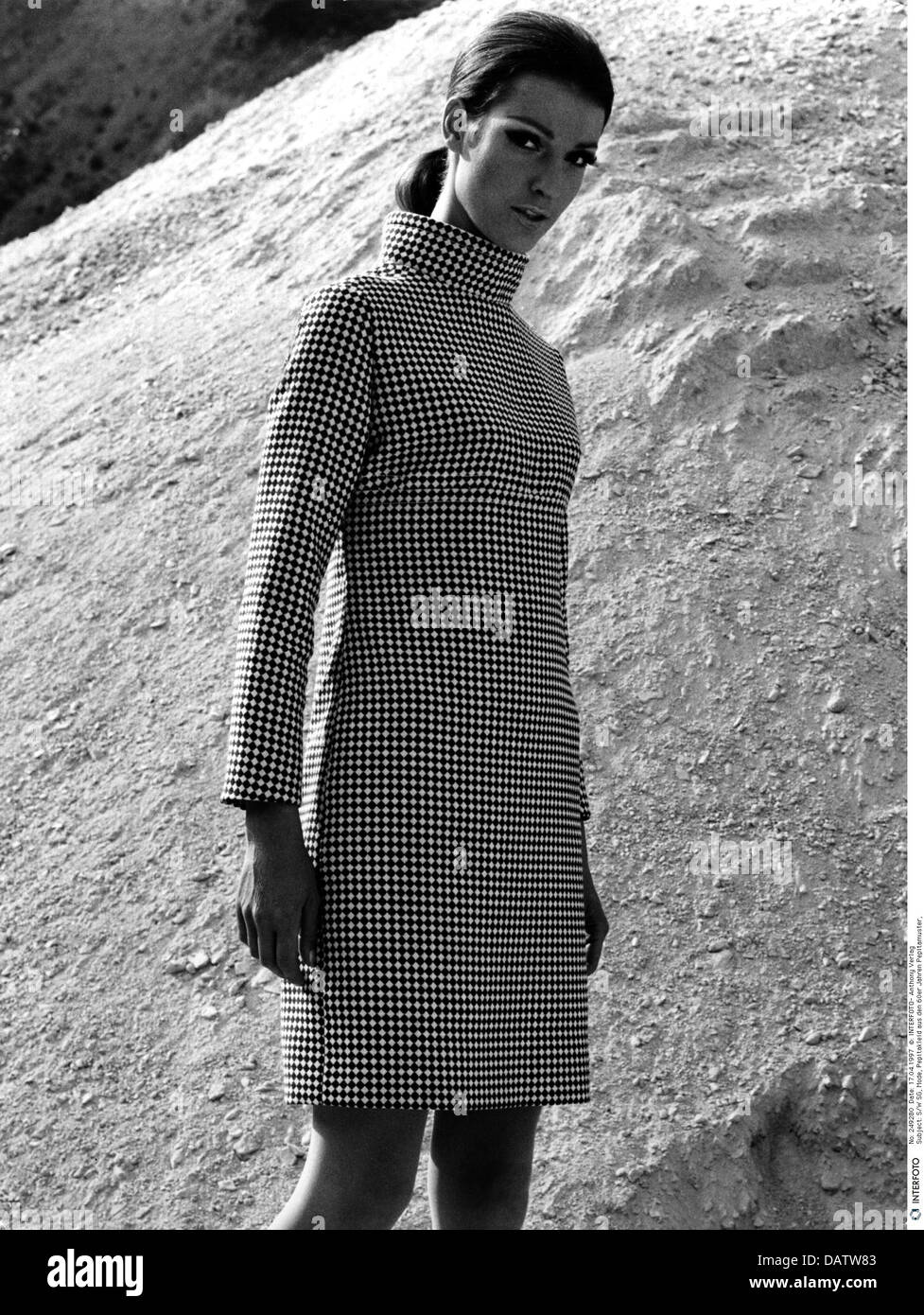 fashion, 1960s, ladies' fashion, woman wearing pepita dress, 1960s, 60s, 20th century, historic, historical, fashion model, mannequin, half length, pattern, patterns, patterned, people, Additional-Rights-Clearences-Not Available Stock Photo