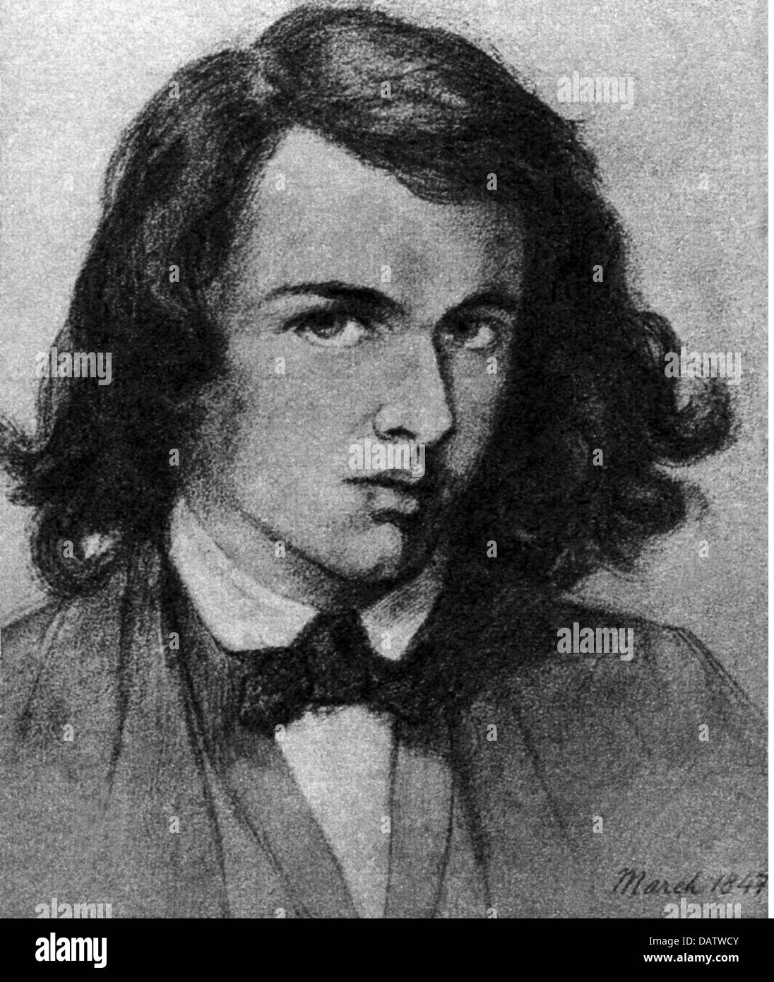 Rossetti, Dante Gabriel, 12.5.1828 - 9.4.1882, British artist (painter), poet, portrait, drawing by March, 1847, Stock Photo