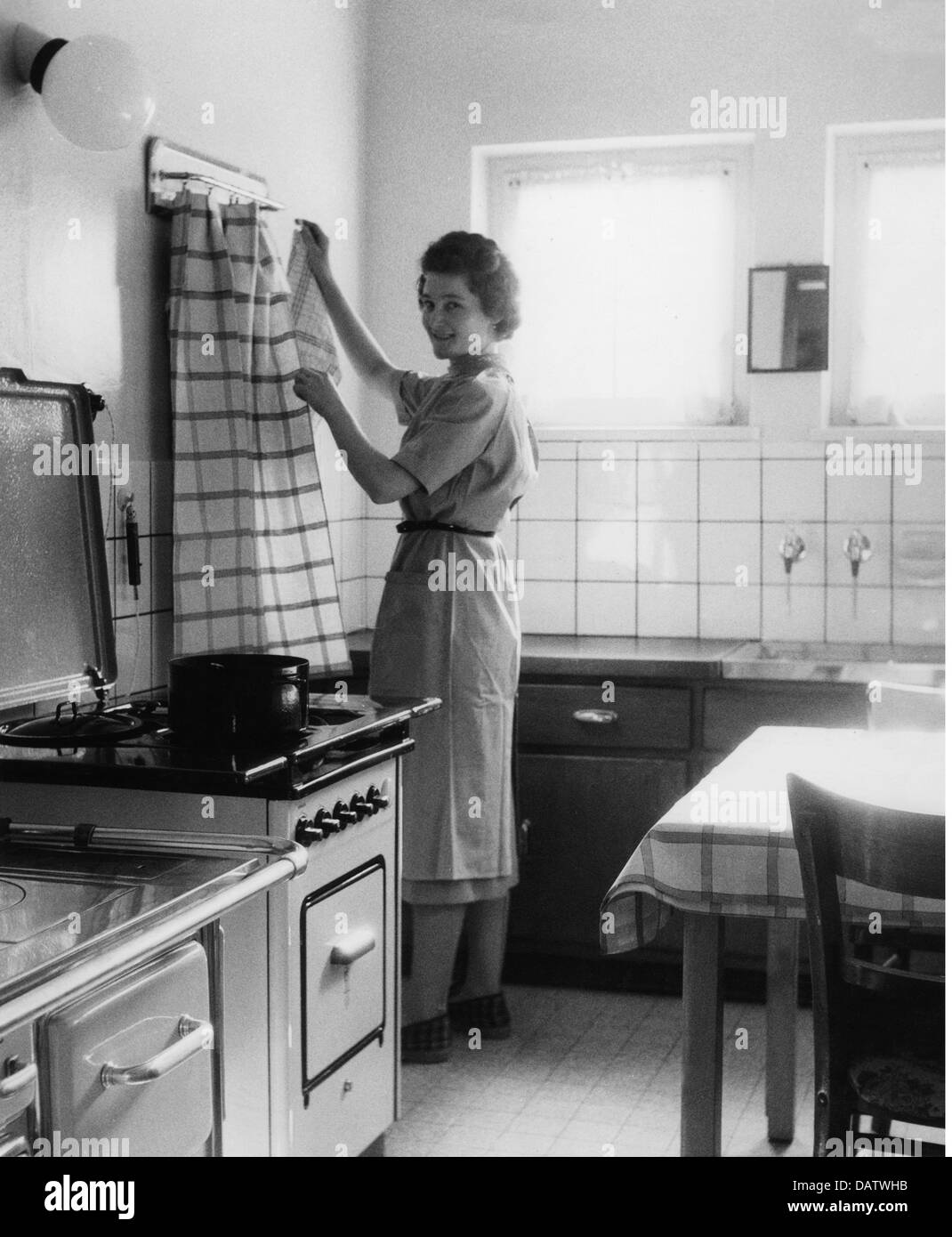 household, kitchen and kitchenware, housewife in the kitchen, 1954, Additional-Rights-Clearences-Not Available Stock Photo