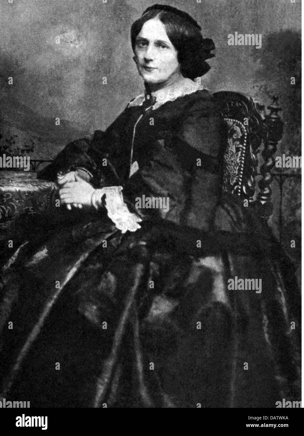 Wagner, Richard, 22.5.1813 - 13.2.1883, German musician (composer), his first wife Minna Planer (1809 - 1866), sitting, print based on photograph, circa 1850, Stock Photo
