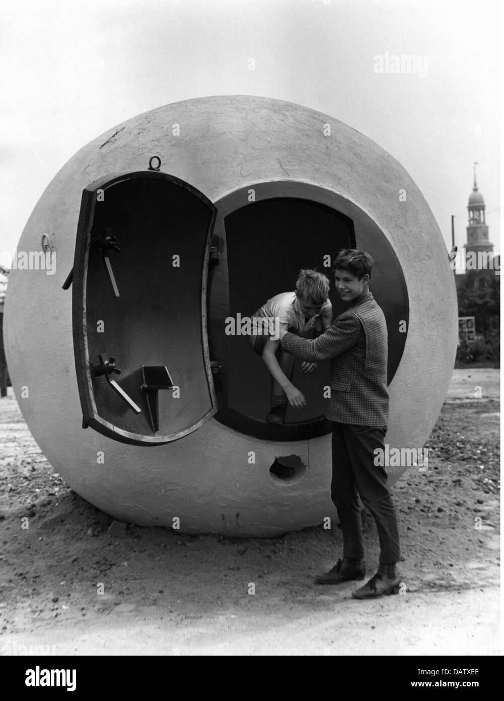 cold war, armoured concrete bunker, so called 'atom football', Hamburg, Germany, 1960s, Additional-Rights-Clearences-Not Available Stock Photo
