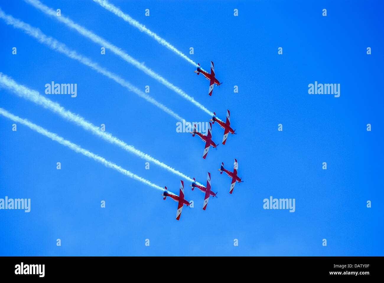 The RAAF's elite formation aerobatic display team, the Roulettes perform breathtaking displays. Stock Photo