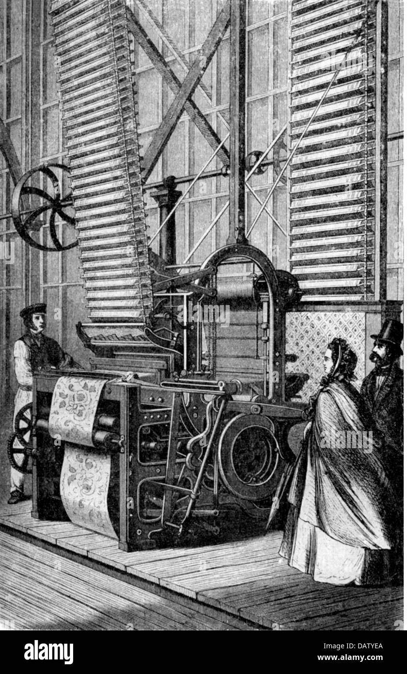industry, textiles, loom for carpet textiles, wood engraving, 1865, Additional-Rights-Clearences-Not Available Stock Photo