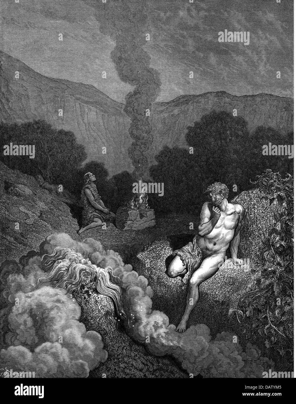 religion, biblical scenes, 'Abel's sacrifice', wood engraving to the Bible by Gustave Doré, 1866, Artist's Copyright has not to be cleared Stock Photo
