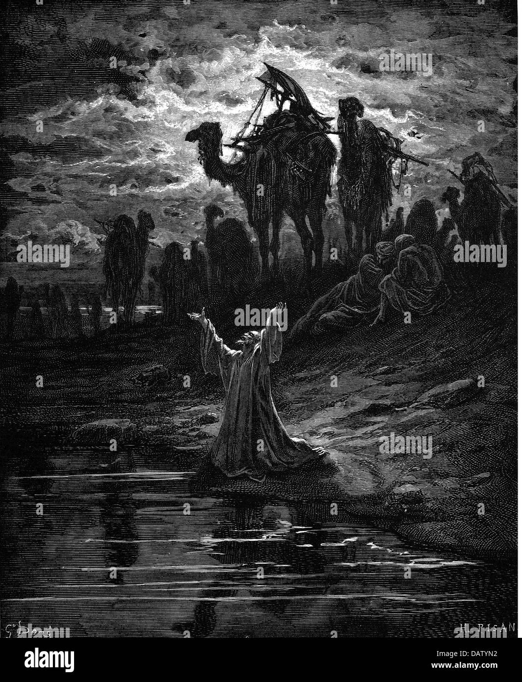 religion, biblical scenes, "Jacob's prayer", wood engraving to the